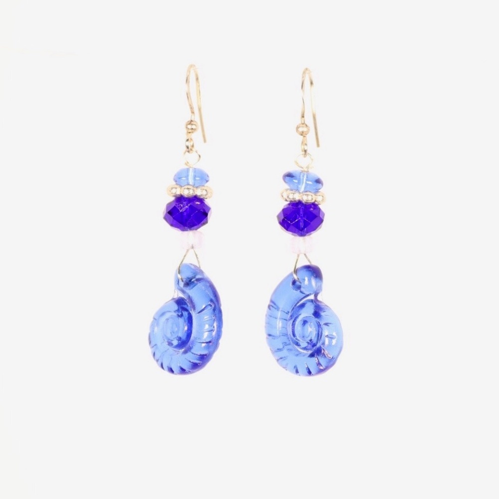 Navy Blue Glass Sea Shell Earrings